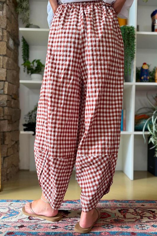 Nonni Gingham Shelby Barrel Pant Rust